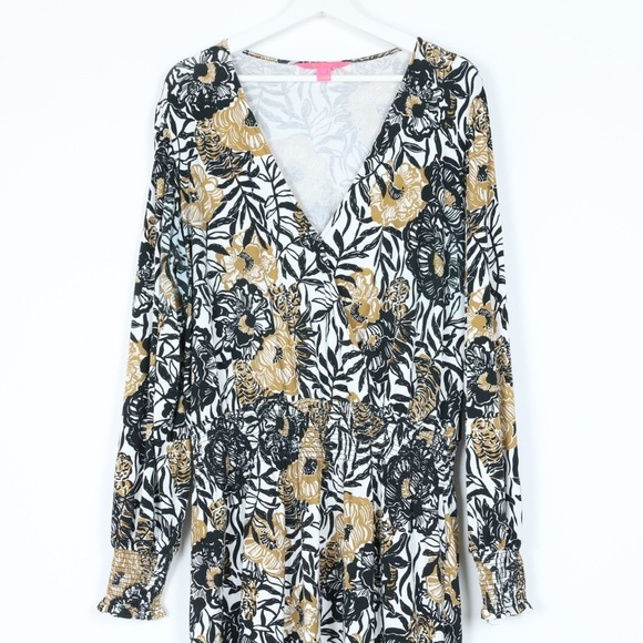 Lilly Pulitzer Black and Gold Floral Long Sleeve Dress - Picture 3 of 13